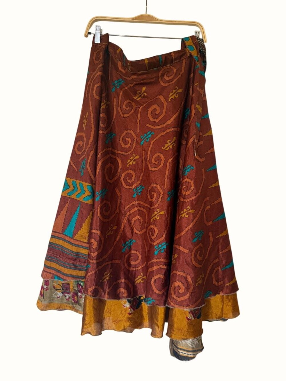 Darn Good Yarn Womens 14-32 Wrap Skirt Midi Long Brown Blue Sari Modest Long